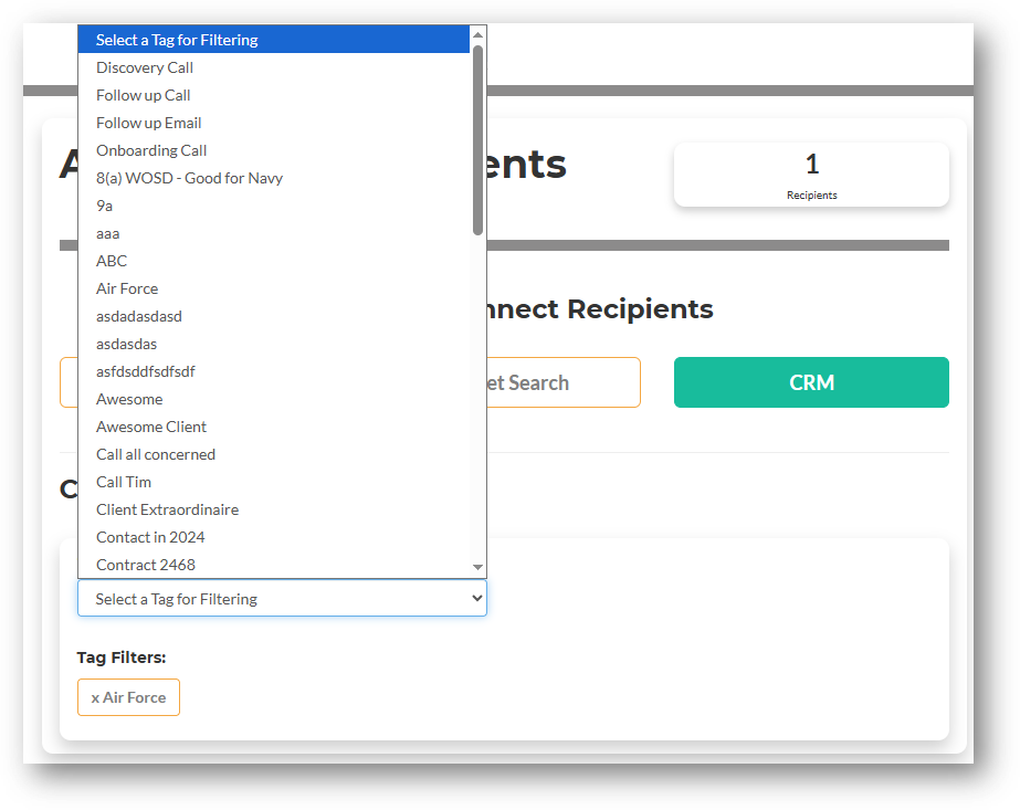 CRM Tag Recipients Selection